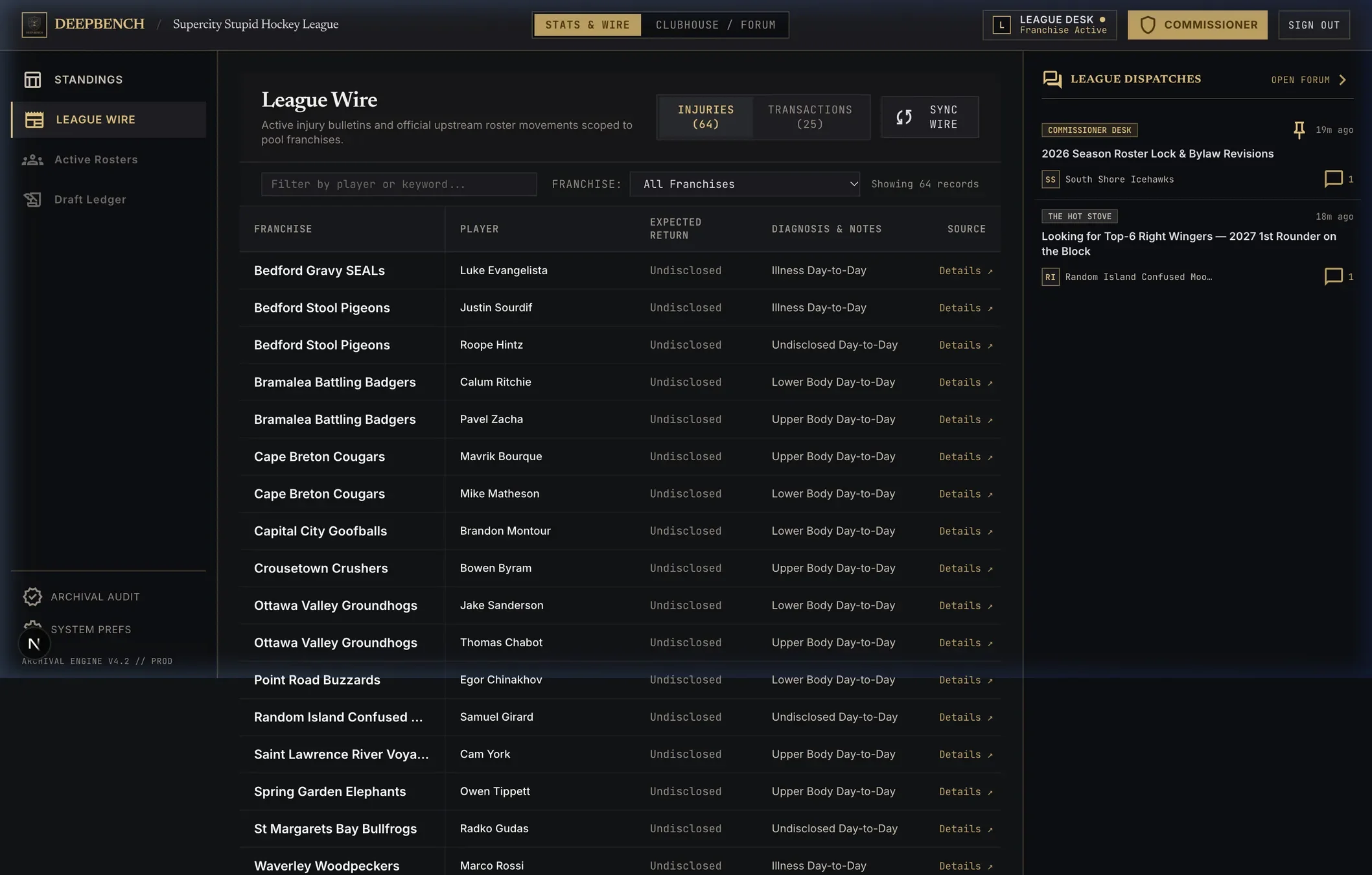 League Wire & Injuries